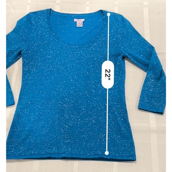 Vtg Cache Y2K Scoop Neck Women’s Med Blouse Blue Metallic Shimmer Holiday Top - Picture 8 of 8